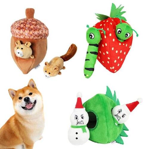 Strawberry Squeaky Plush Dog Toy Interactive Squeaky Hide