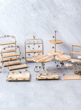 Nordic style Retro metal Wooden Cake stand iron Cake display