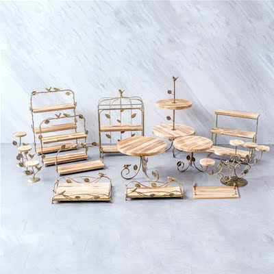 Nordic style Retro metal Wooden Cake stand iron Cake display