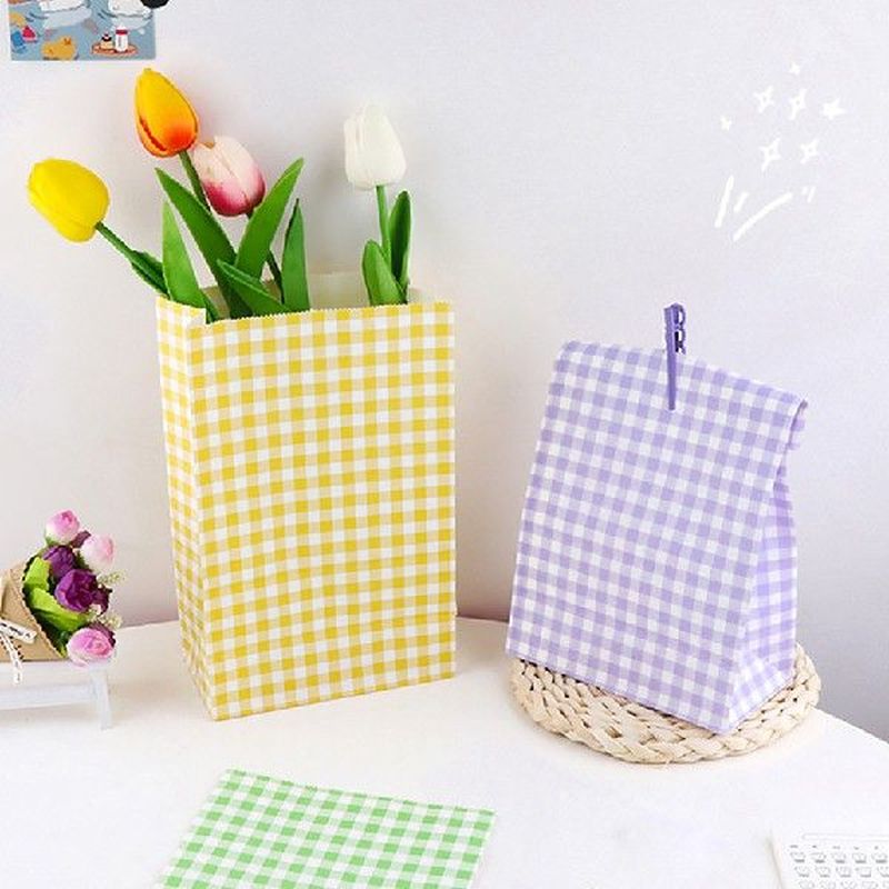 5Pcs Lattice Packaging Paper Bags Bread Storage Bag Candy