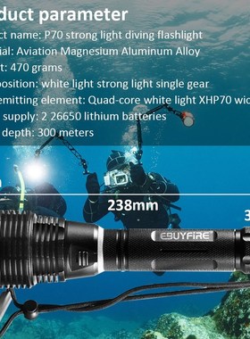 Most Powerful XHP70 LED Diving Flashlight 3000LM Waterproof