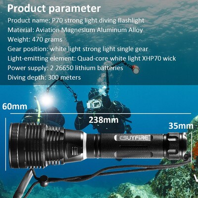 Most Powerful XHP70 LED Diving Flashlight 3000LM Waterproof