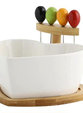 1 Set Adorable Heart Shape Salad Bowl With Forks Porcelain F