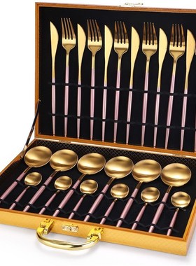 18/10 Stainless Steel Tableware Set Golden Cutlery Set 24 Pc