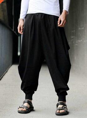 INCERUN Men's Harem Baggy Pants Men Hakama Linen Cas
