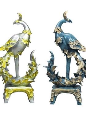 Resin Statue Desktop Garden Peacock Figurine for TV Stand