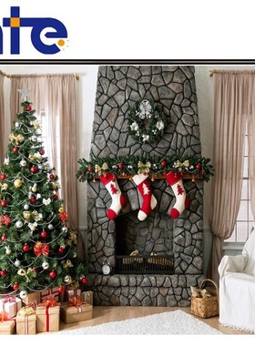 Kate Christmas Backdrop Fireplace Sock Curtains Fondo Fotogr