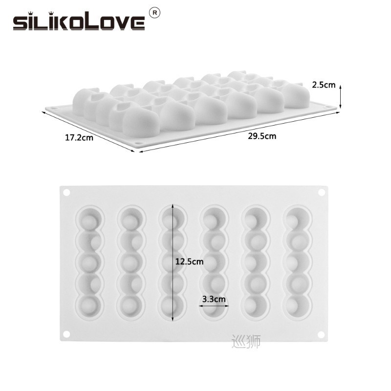 6-Concave Ball Long Strip-Shaped Silicone Mouse Cake Mold 3d