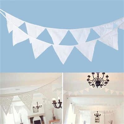 12 Flags 3.2m White Cotton  Bunting Flags Wedding