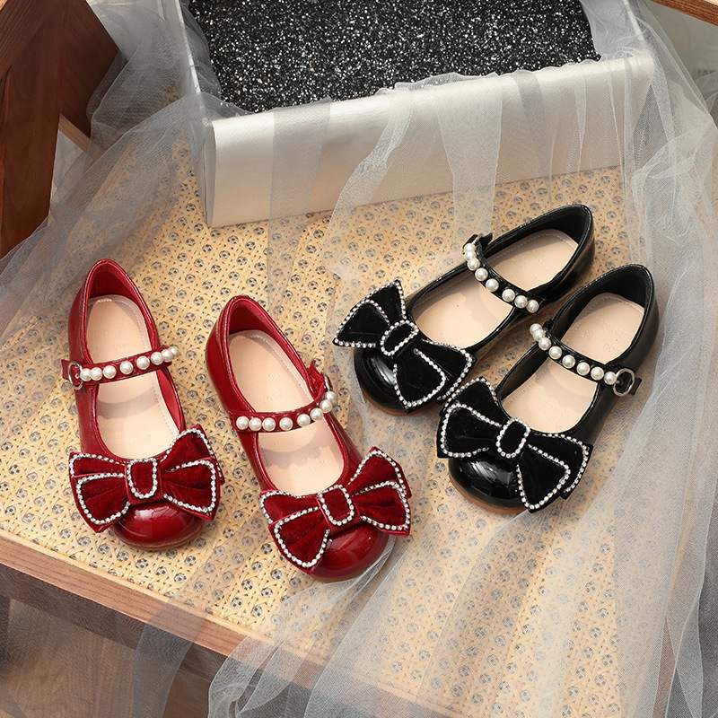 Girls' black leather shoes 2022 spring and autumn ne