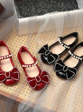 Girls' black leather shoes 2022 spring and autumn ne