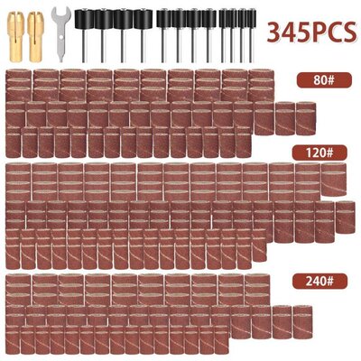 345Pcs Sanding Drum Set #80#120#240 Grit with 1/4 3/8 Sand