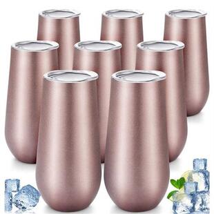 8 Packs emless Champagne Flutes Wine Tumbler, 6 OZ Double-