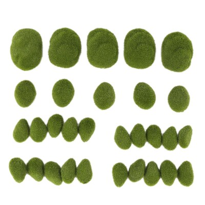 30PCS 3 Size Artificial Moss Rocks Decorative, Green Moss Ba
