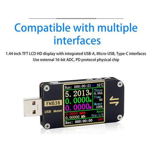 FNB38 USB Digital Voltmeter Ammeter Tester QC4 & PD3.0 2
