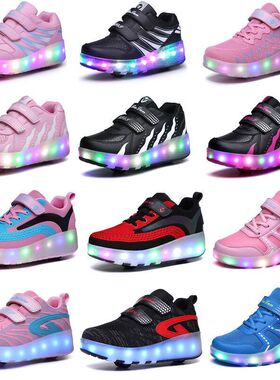 Two Wheels Luminous Sneakers Black Red Led Light Roller Skat