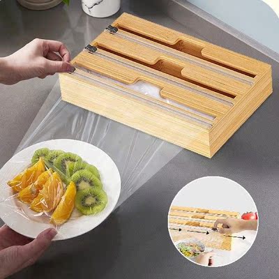 Wrap Dispenser With Cutter Bamboo Wood Saran Kitchen