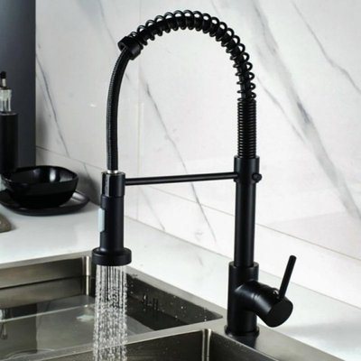 Black And Silver Spring Pull Down Kitchen Sink Faucet Hot &a