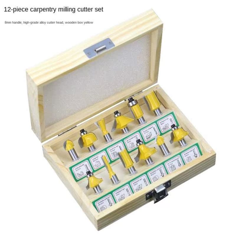 12Pcs/Set Woodworking Milling Cutters 8mm Shank Carbide Rout