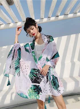 Women's Cotton hemp scarf silk scarf sunscreen beach
