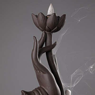 Backflow Incense Burner Ceramic The Monk Buddha Hand Holder