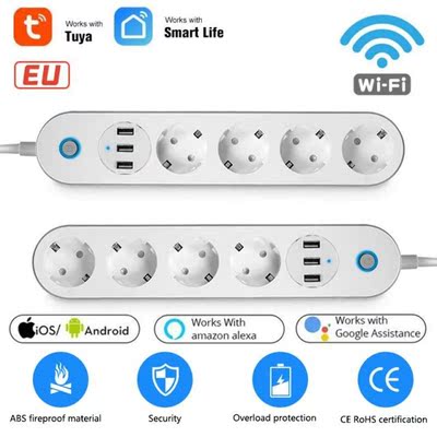EU Smart Power Strip WiFi Power Strip 4 Outlets 3 USB Chargi