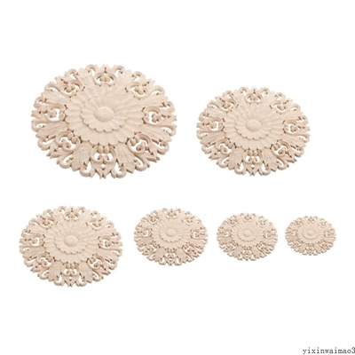 Wooden Carved Flower Onlay Appliques Wood Carving Decal Unpa