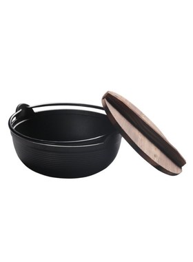 Stew-Pot Cast-Iron Japanese Sukiyaki with Wood-Cover Uncoate