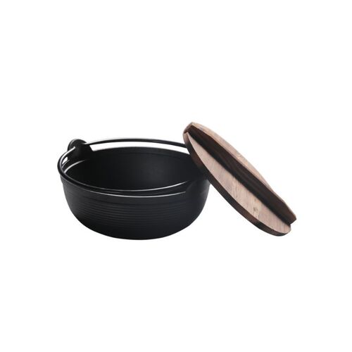 Stew-Pot Cast-Iron Japanese Sukiyaki with Wood-Cover Uncoate