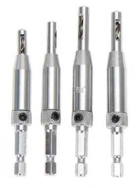 4 pcs HSS Self Centering Drill Bits Hinge  Center Hexagon Dr