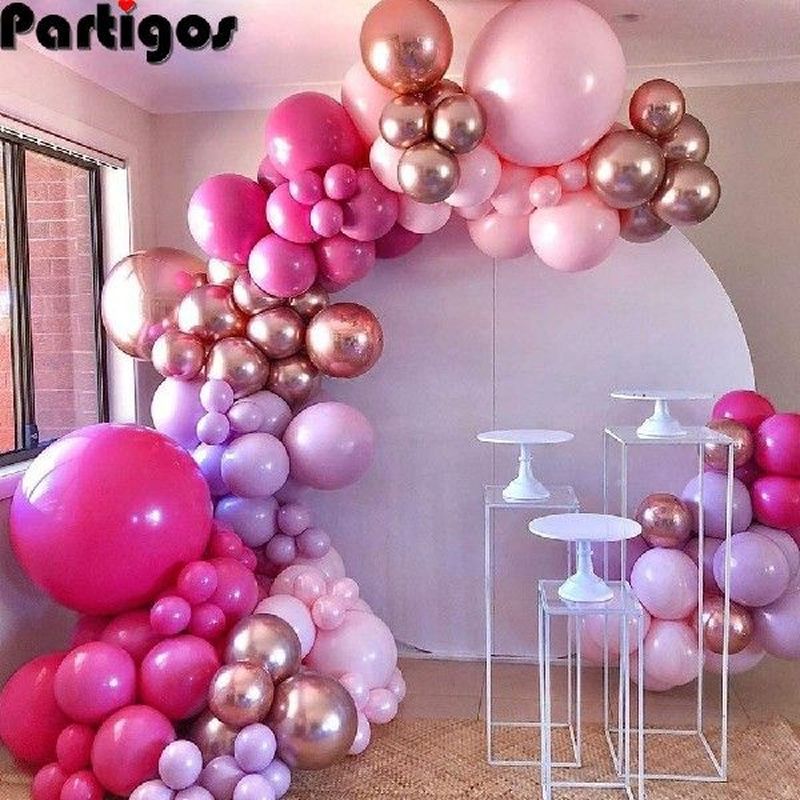 Hot Pink Chrome Rose Gold Balloon Arch Garland Wedding