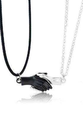2 Pcs Hold Hands Magnetic Couple Necklace Lovers Hand in