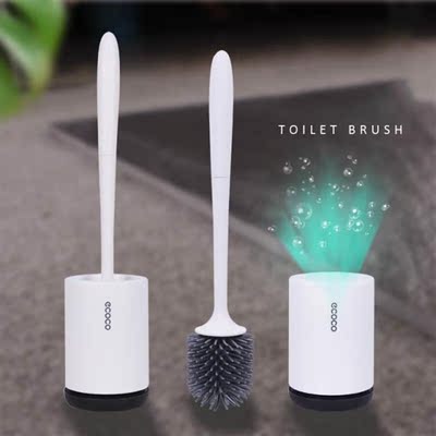TPR Toilet Brush Rubber Head Soft Bristle Holder Wall-mounte