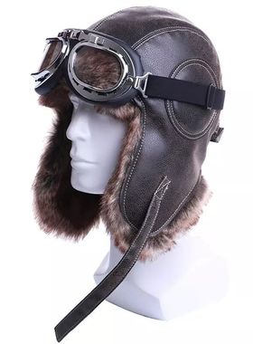 Earflap Ushanka Warm Fur Hat Leather Army Helmet Bomber Men