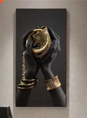 Black Hand with Golden Jewelry Painting Poster Printmaking H