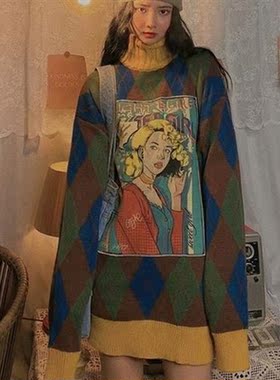 2021 Winter Applique Loose Thick Sweater Y2K Harajuku Turtle