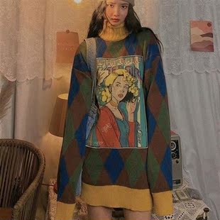 2021 Winter Applique Loose Thick Sweater Y2K Harajuku Turtle