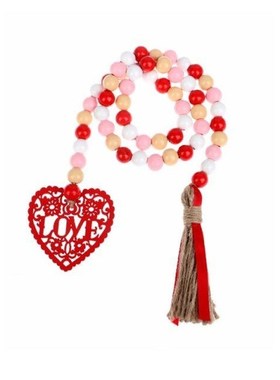 1pcs Red Wood Bead Garland With Tassels Tray Wooden Beads St