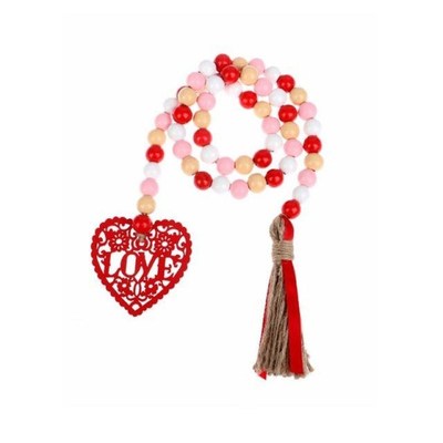 1pcs Red Wood Bead Garland With Tassels Tray Wooden Beads St