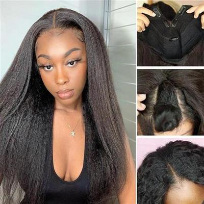 V Part Wig Synthetic Hair Wigs Kinky Straight Hair Heat Resi