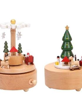 Creative Christmas Music Box Rotatable Wood Musical Box