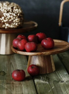 Household Round Solid Wooden Tray Fruit Snack Sushi High-foo