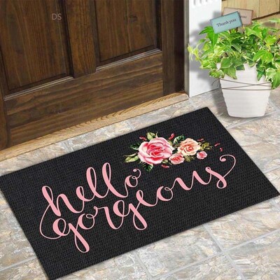 Door Mat Entrance Floor Mat Hello Gorgeous Flower Designed F