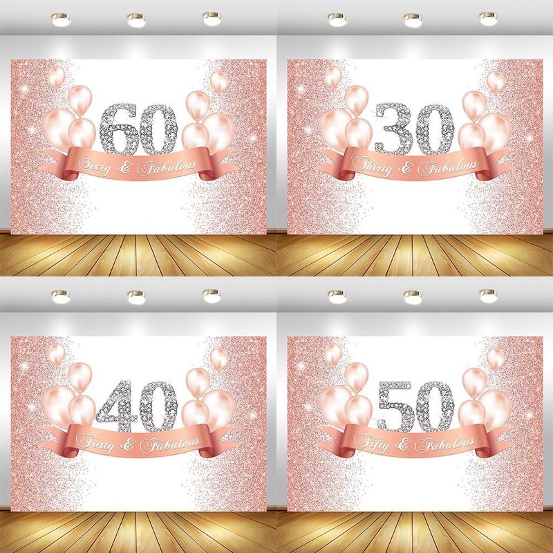 Happy 30th 40th 50th 60th Birthday Backdrop Flash Rose Gold
