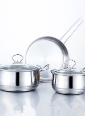 3pcs/set Stainless Steel Cookware Set Flat Bottom Frying Pan