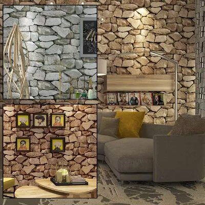 Rock Brick Wallpaper Cleanable 3D Stone Wallpaper Peel And