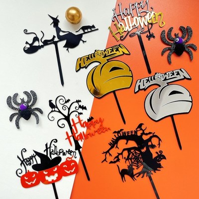 Halloween Acrylic Cake ert Card Pumpkin Witch Bat Holiday