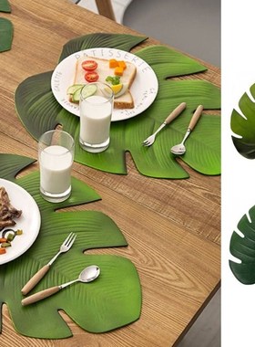 Elenxs Tablecloth Sheet Green Leaf Shape EVA Insulation Mat