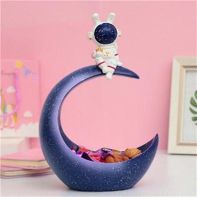 Astronaut Statue Key Bowl Spaceman Ornament with Rabbit