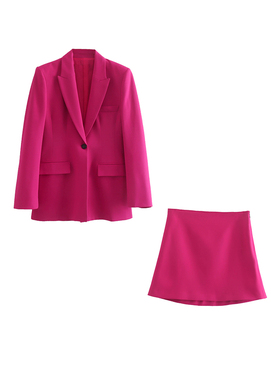 New 2Pcs 2022 Spring Women OL Skirts Blazer Suits Solid Colo